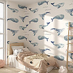 Papier peint Motif des baleines et des vagues