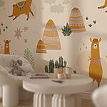 Papier peint Motif de lamas et de cactus