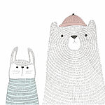 Papier peint Ours blanc et lapin avec un chapeau