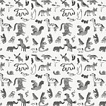 Papier peint Motif d'animaux sur fond blanc