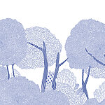 Papier peint Dessin d'arbres en bleu et blanc