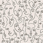 Papier peint Motif de visages dessinés en lignes noires