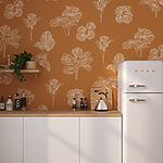 Papier peint Motif de fleurs blanches sur fond orange