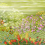 Papier peint Peinture de fleurs et d'herbe