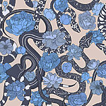 Papier peint Motif de serpents et de fleurs