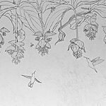 Papier peint Dessin de fleurs et d'oiseaux