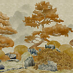 Papier peint Arbre et rochers dans un paysage