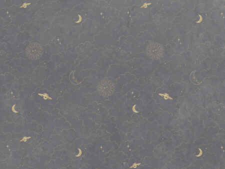 Papier peint argenté planètes, soleil et nuages