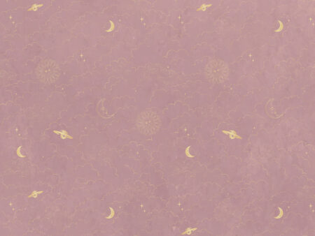 Papier peint planètes et nuages dorés