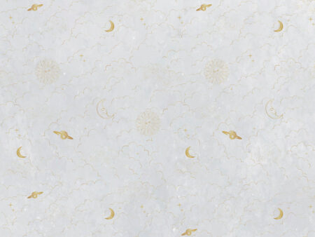 Papier peint planètes et nuages dorés