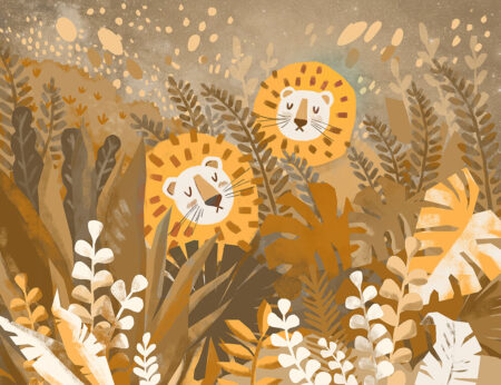 Papier peint lion lumineux dans la forêt tropicale