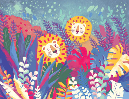 Papier peint lion lumineux dans la forêt tropicale