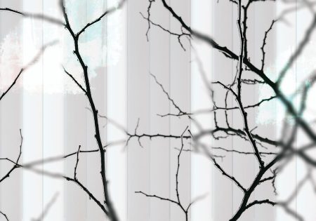 Papier peint noir branches d’arbre derrière le verre blanc