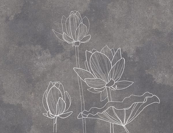 Papier peint lotus linéaires sur un fond graphite