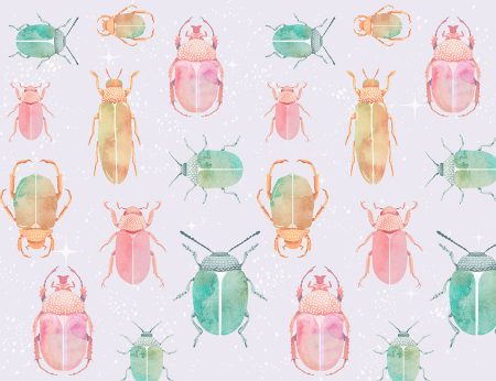 Papier peint de coléoptères aquarellés lumineux