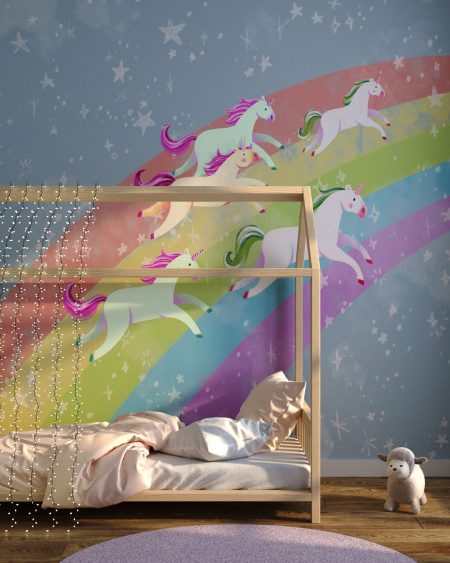 Papier peint licornes sur l’arc-en-ciel