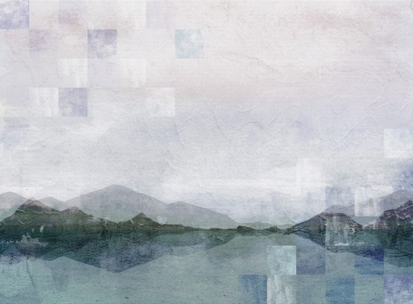 Papier peint lac et montagnes avec l’effet de plâtre décoratif