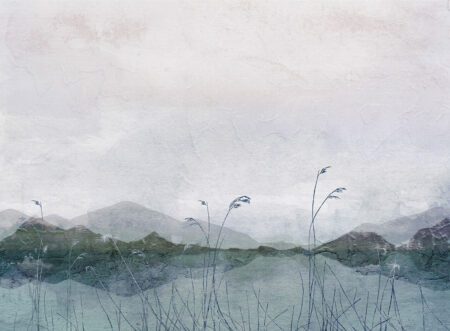 Papier peint lac et montagnes avec l’effet de plâtre décoratif