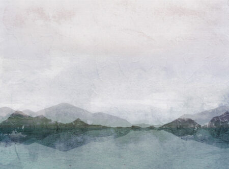 Papier peint lac et montagnes avec l’effet de plâtre décoratif
