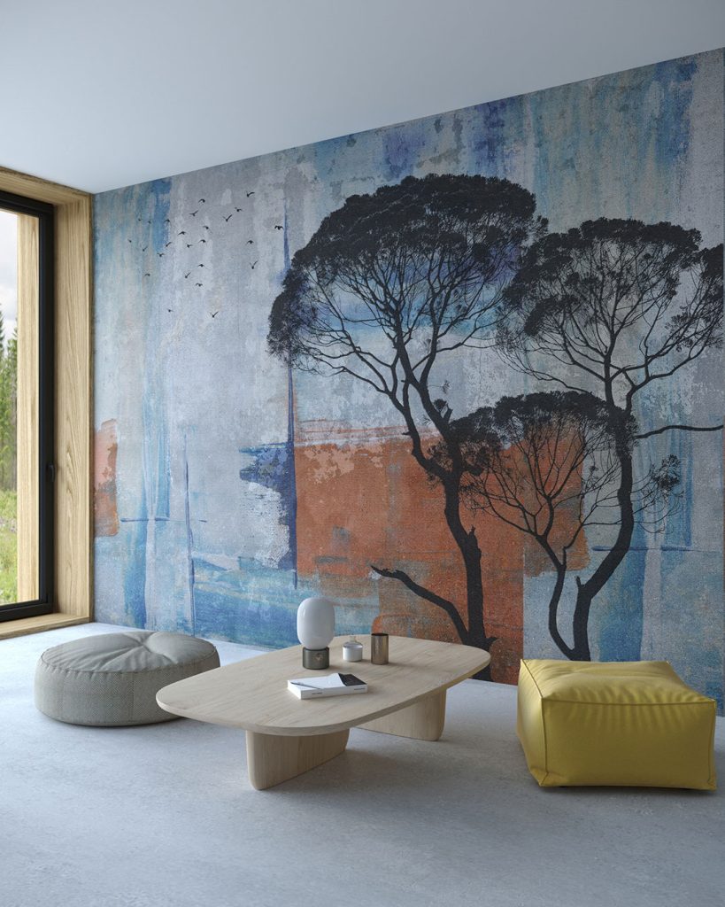 Papier peint arbres africains sur un fond abstrait