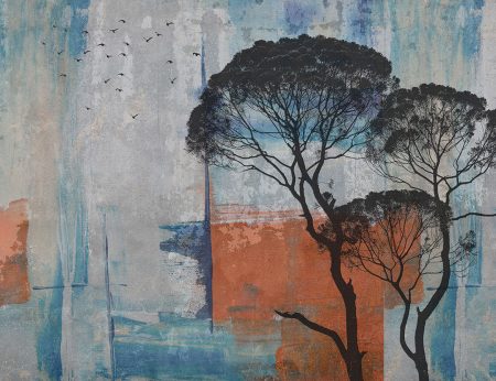 Papier peint arbres africains sur un fond abstrait