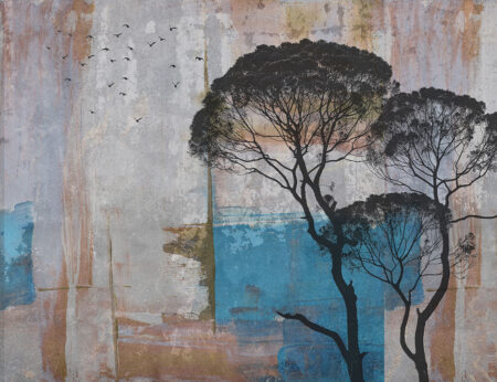 Papier peint arbres africains sur un fond abstrait