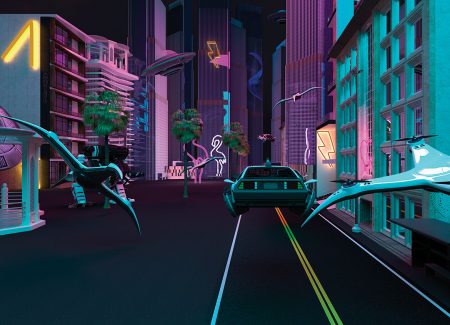 Papier peint ville du futur au néon