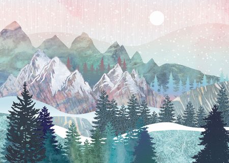 Papier peint forêt et montagnes d’hiver avec différentes textures