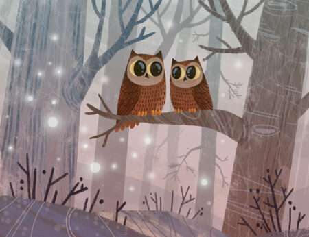 Papier peint de chouettes dans une forêt féerique