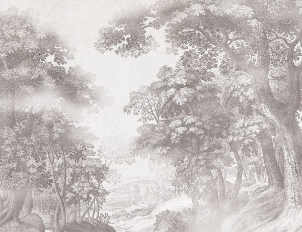 Papier peint gravure vintage d’une forêt de fées