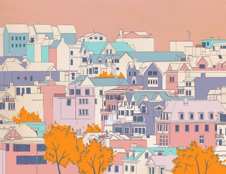 Papier peint ville dans un style cartoon