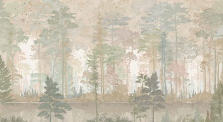 Papier peint aquarelle forêt dans des couleurs pastel