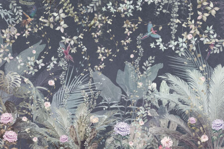 Papier peint avec feuilles tropicales vintage et perroquets