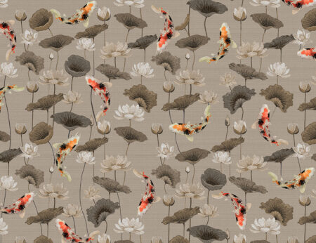 Papier peint carpes japonaises et lotus