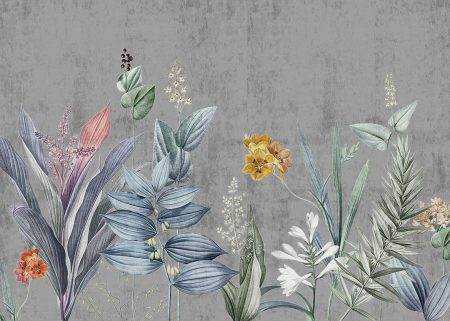 Papier peint plantes délicates sur fond gris