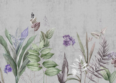Papier peint plantes délicates sur fond gris