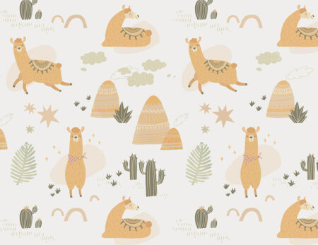 Papier peint de lama avec des montagnes, des étoiles et des cactus