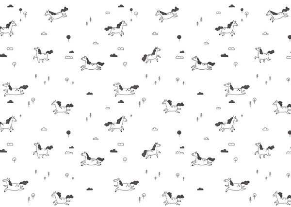 Papier peint minimaliste poneys noir et blanc
