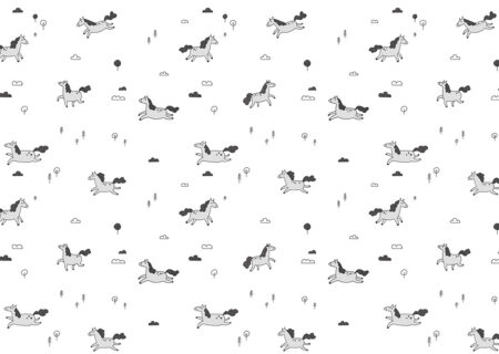 Papier peint minimaliste poneys noir et blanc