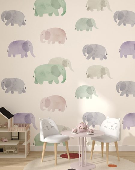 Papier peint éléphants aquarelles délicates