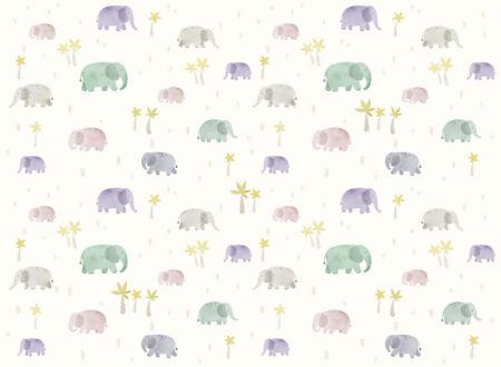 Papier peint éléphants aquarelles délicates