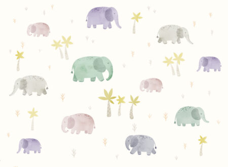 Papier peint éléphants aquarelles délicates