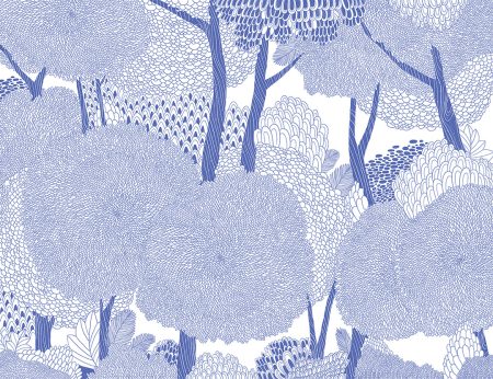 Papier peint forêt graphique bleue