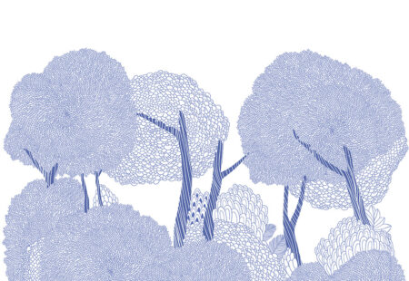 Papier peint forêt graphique bleue
