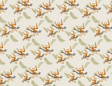 Papier peint motif de singes pastel et de feuilles tropicales