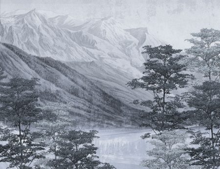 Papier peint vintage montagnes et forêt
