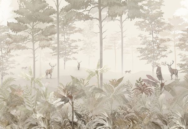 Papier peint avec l’image de la forêt et des animaux