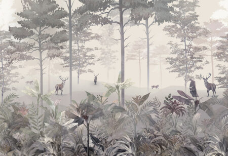 Papier peint avec l’image de la forêt et des animaux