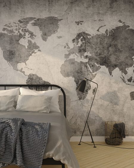 Papier peint gris carte du monde dans le style loft