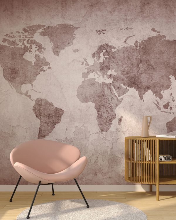 Papier peint rose carte du monde dans le style loft